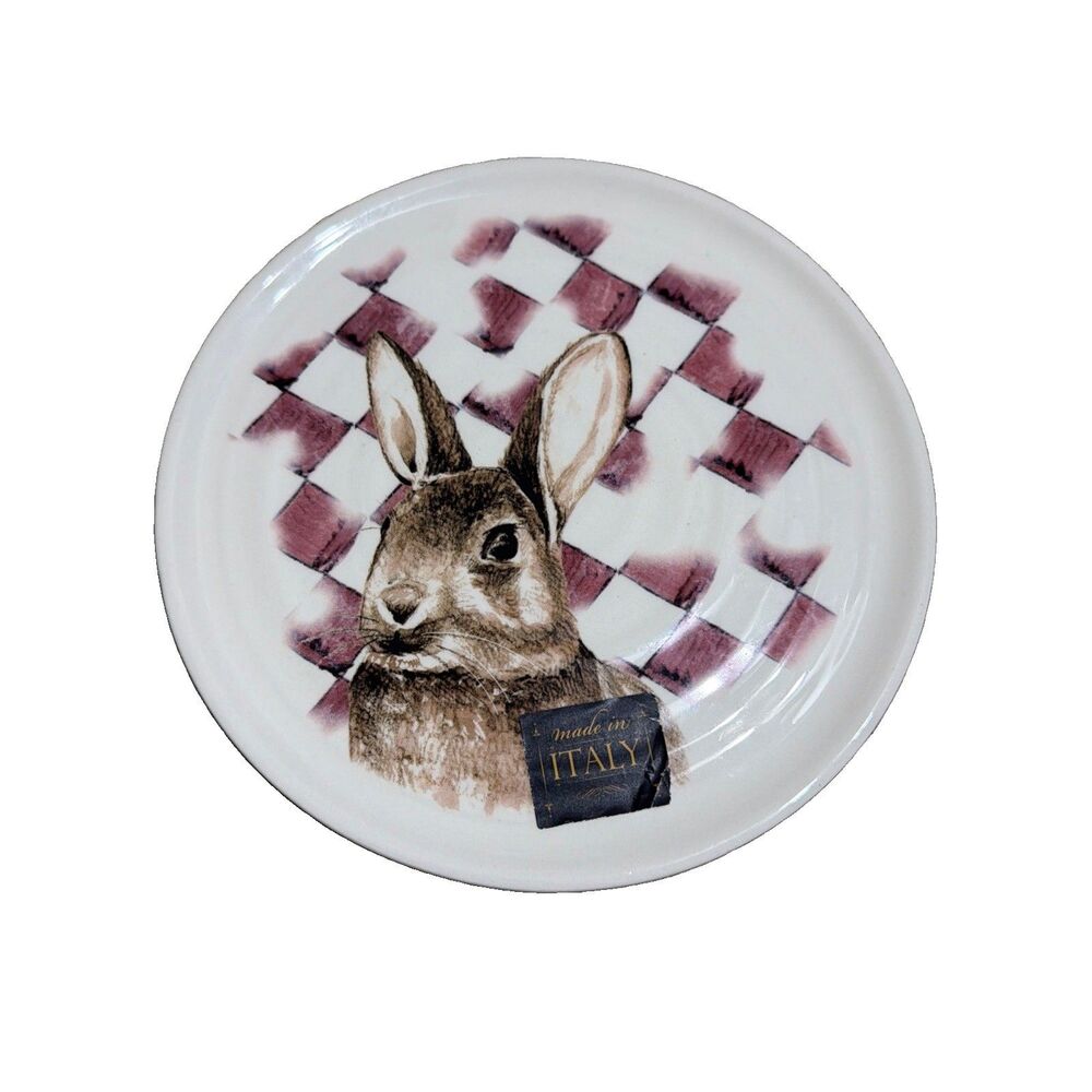 Ceramics Made In Italy Bunny Ribbed Dessert Plate Whimsical 7-1/4"